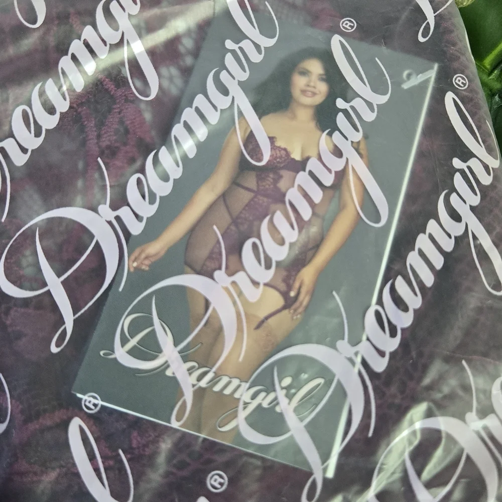 DREAMGIRL | "What A Mesh" Fishnet & Lace Chemise in Mulberry sz 3X - Picture 6 of 8